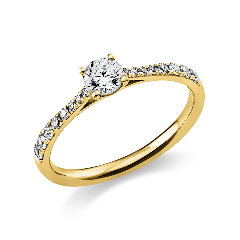 Ring 14 kt GG, GIA5211623908, 1 Brill. 0,30 ct, F-si, 16 Brill. 0,20 ct, TW-si
