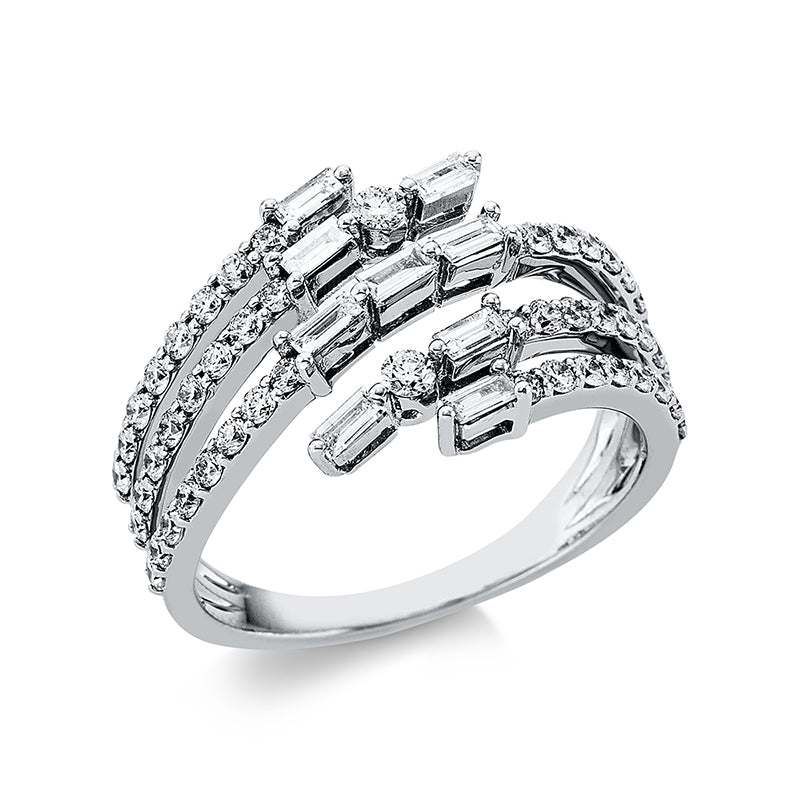 Ring 14 kt WG, 9 Bag. 0,26 ct, TW-vsi/si, 50 Brill. 0,65 ct, TW-vsi/si
