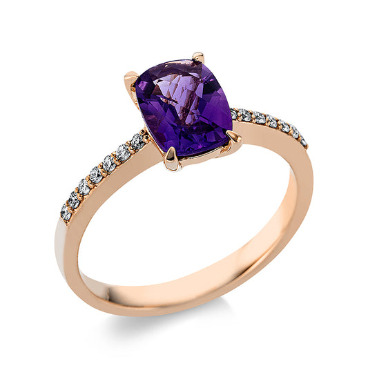 Ring 18 kt RG, 14 Brill. 0,11 ct, TW-vsi, 1 Amethyst 1,23 ct lila