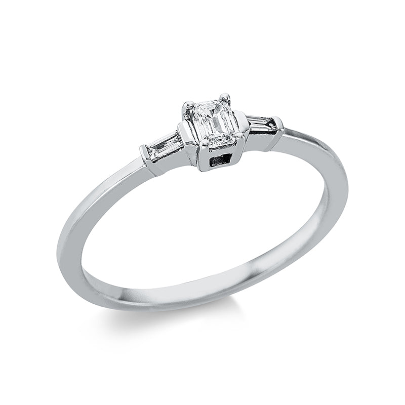 Ring 18 kt WG, 1 Sm.schliff 0,16 ct, TW-si, 2 Trap. 0,04 ct, TW-si