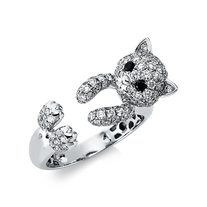 Ring 18 kt WG, 87 Brill. 0,86 ct, TW-vsi, 2 Brill. 0,05 ct, schwarz