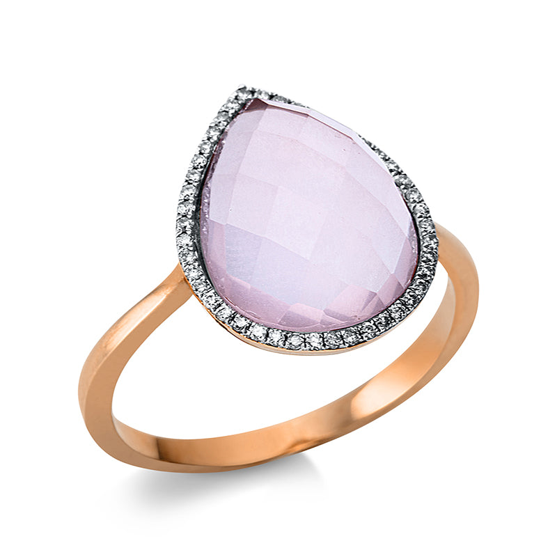 Ring 18 kt RG+WG, 44 Brill. 0,12 ct, TW-si, 1 Rosenquarz 4,75 ct pink