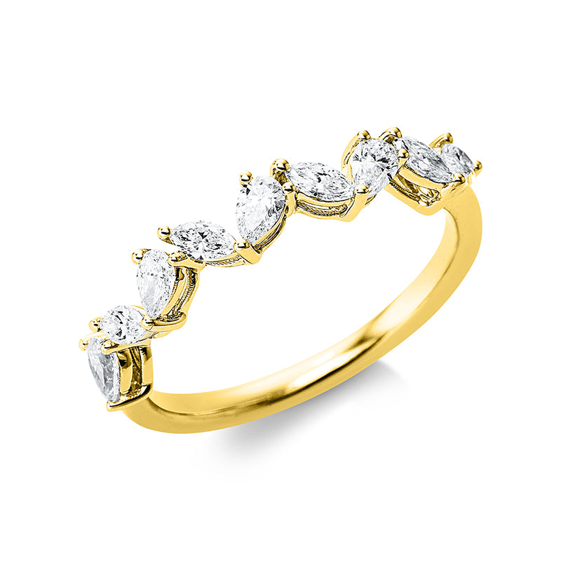 Ring 18 kt GG, Fassung rhodiniert, 4 Nav. 0,19 ct, TW-si, 5 Tropfen 0,36 ct, TW-si