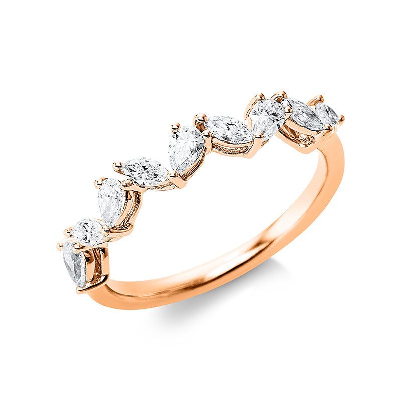 Ring 18 kt RG, Fassung rhodiniert, 4 Nav. 0,25 ct, TW-si, 5 Tropfen 0,36 ct, TW-si