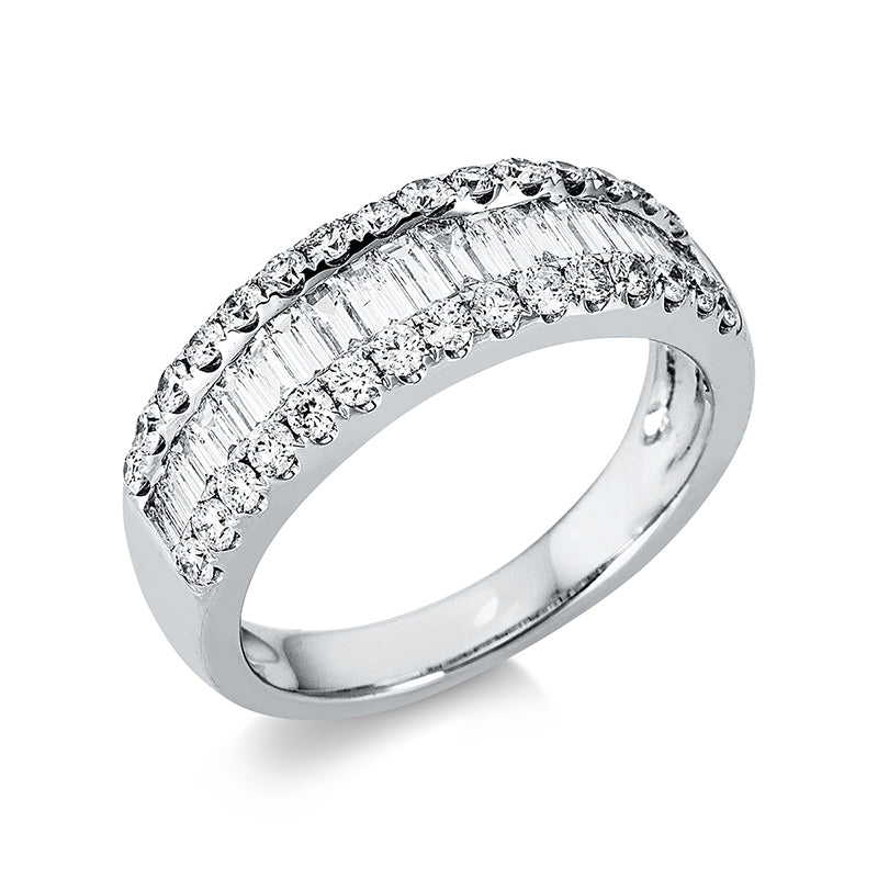 Ring 18 kt WG, 19 Bag. 0,61 ct, TW-vsi, 30 Brill. 0,55 ct, TW-si