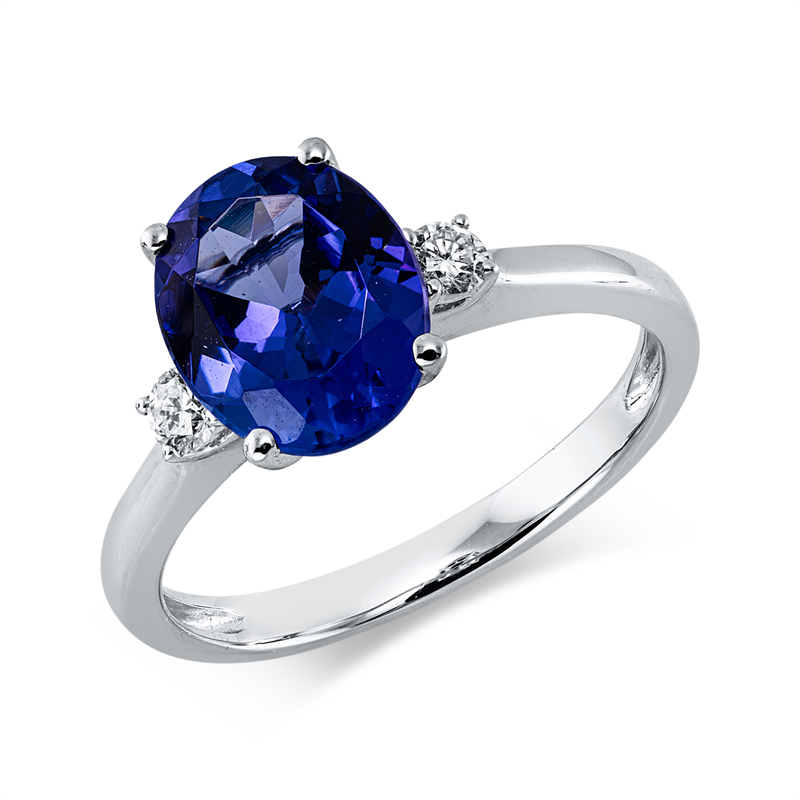 Ring 14 kt WG, 2 Brill. 0,14 ct, TW-si, 1 Tansanit 2,39 ct blau