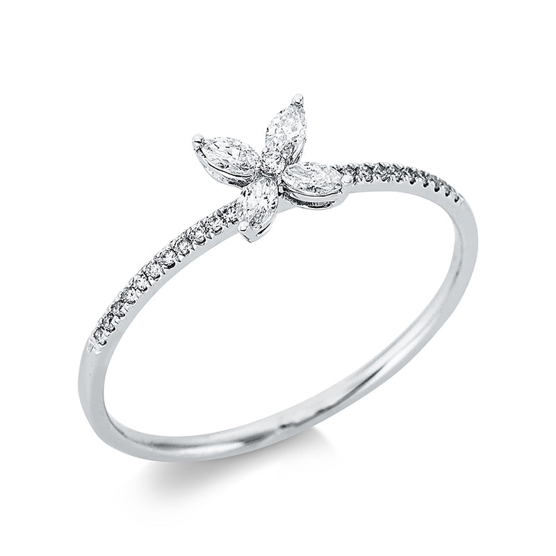 Ring 18 kt WG, 4 Nav. 0,15 ct, TW-vsi/si, 21 Brill. 0,10 ct, TW-vsi/si