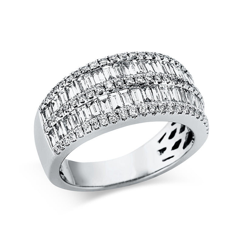 Ring 18 kt WG, 43 Bag. 1,04 ct, TW-vsi/si, 73 Brill. 0,39 ct, TW-vsi/si