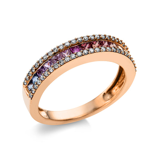 Ring 18 kt RG, 52 Brill. 0,24 ct, TW-si, 1 Rubin 0,05 ct rot, 14 Saphire 0,70 ct multicolor