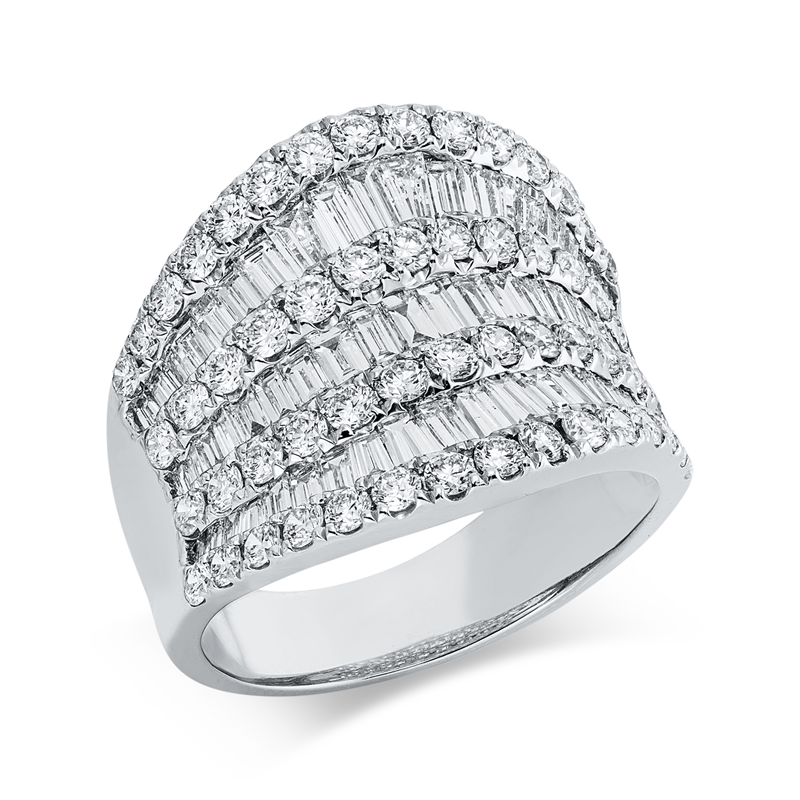 Ring 18 kt WG, 60 Trap. 1,65 ct, TW-vsi, 56 Brill. 1,39 ct, TW-vsi