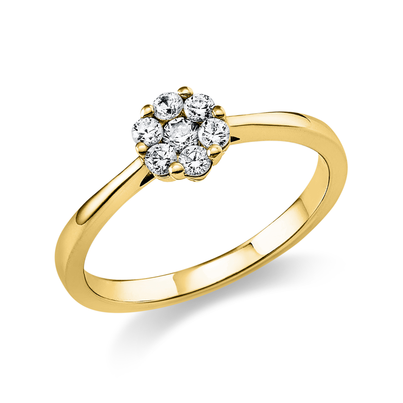 Ring 14 kt GG, 2 Brill. 0,07 ct, TW-si, 5 Brill. 0,18 ct, TW-si