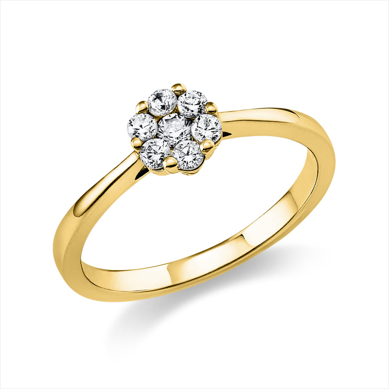 Ring 14 kt GG, 5 Brill. 0,19 ct, TW-si, 2 Brill. 0,07 ct, TW-si
