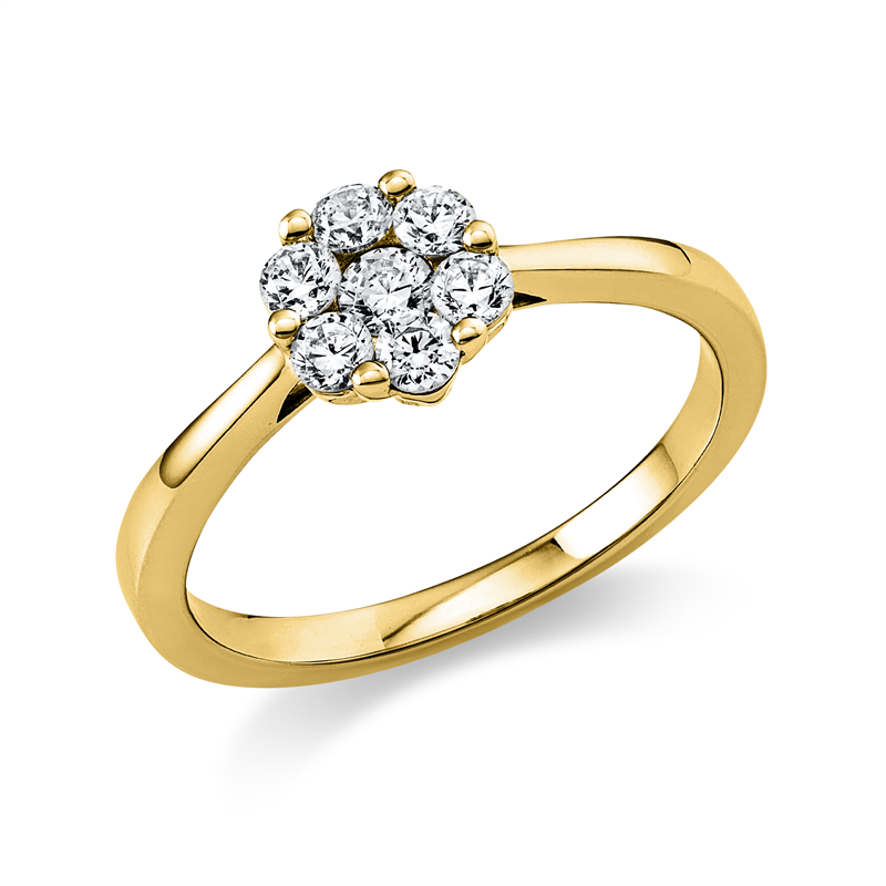 Ring 18 kt GG, 1 Brill. 0,09 ct, TW-si, 6 Brill. 0,34 ct, TW-si