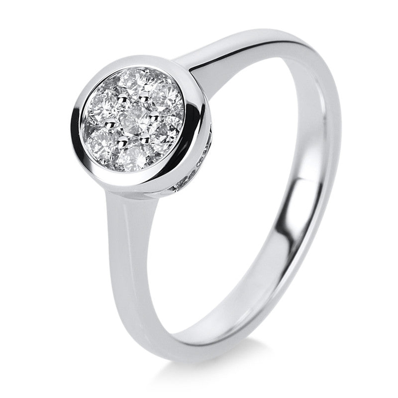 Ring 18 kt WG, 6 Brill. 0,24 ct, TW-si, 1 Brill. 0,09 ct, TW-si, 6 Brill. 0,07 ct, TW-si, W:53