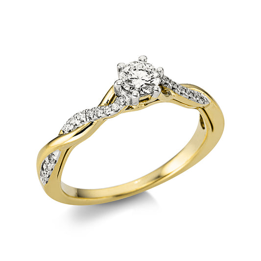 Ring 18 kt GG, 24 Brill. 0,09 ct, TW-si, 1 Brill. 0,34 ct, TW-si