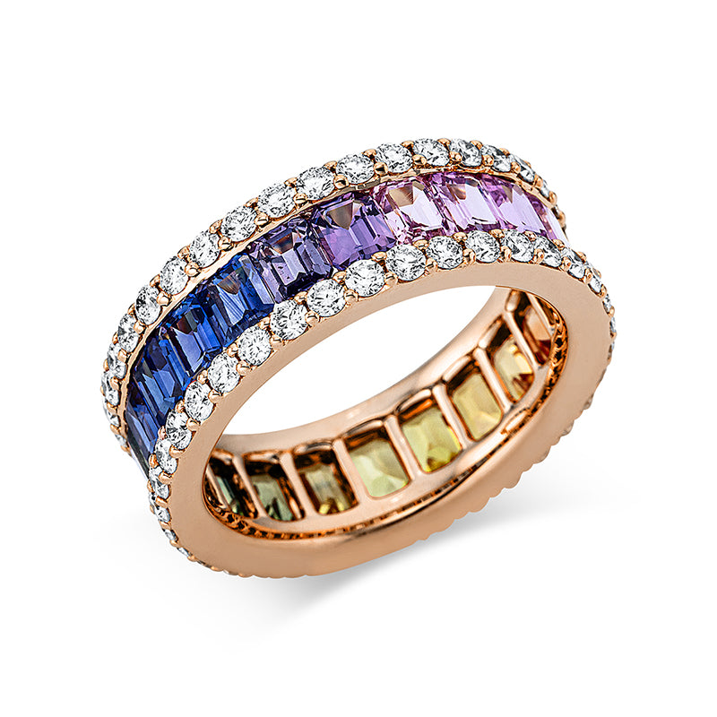Ring 18 kt RG, 84 Brill. 1,53 ct, TW-vsi, 23 Saphire 5,28 ct fancy