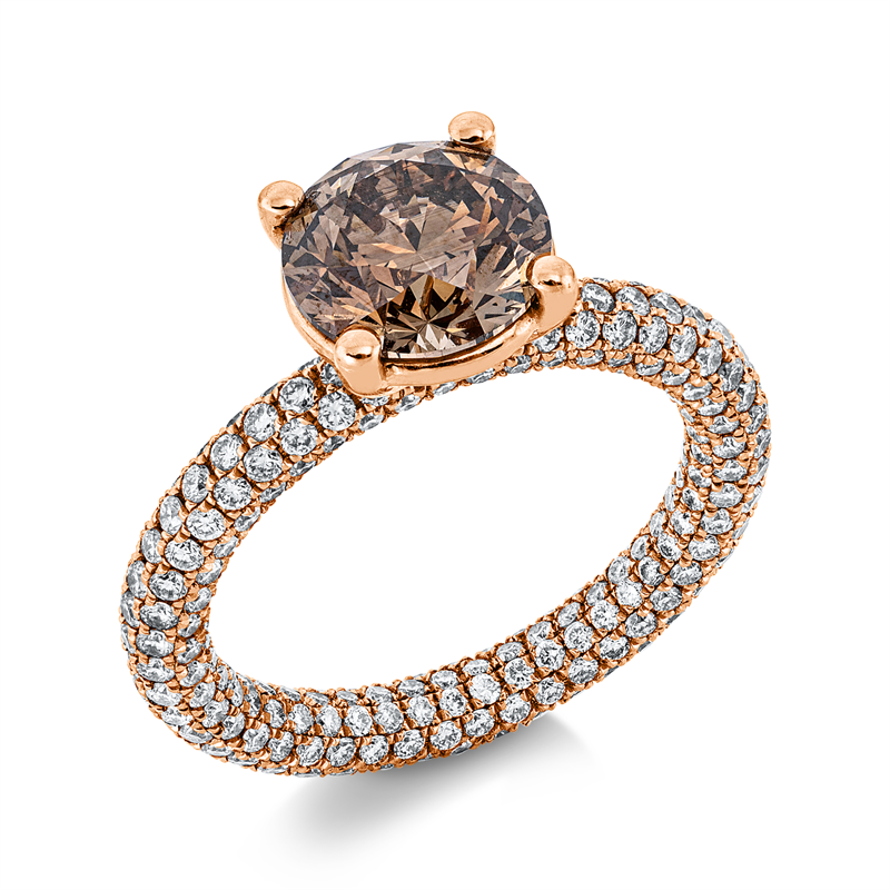 Ring 18 kt RG, GIA2225178942, 315 Brill. 2,33 ct, TW-si, 1 Brill. 2,44 ct, braun