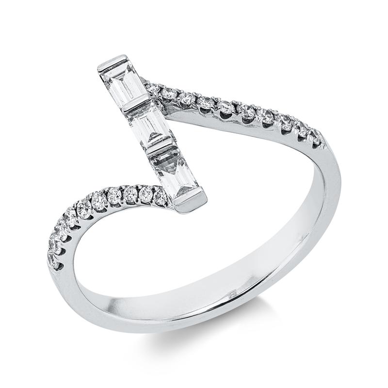 Ring 18 kt WG, 3 Bag. 0,27 ct, TW-si, 20 Brill. 0,18 ct, TW-si