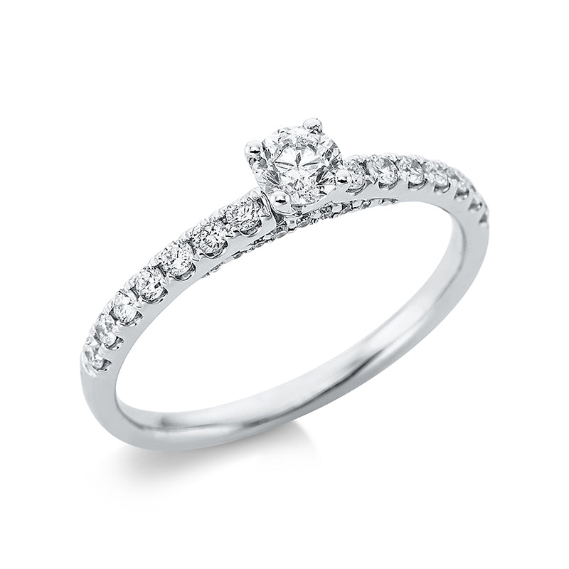Ring 18 kt WG, 14 Brill. 0,20 ct, TW-si, 1 Brill. 0,23 ct, TW-si, 14 Brill. 0,04 ct, TW-si