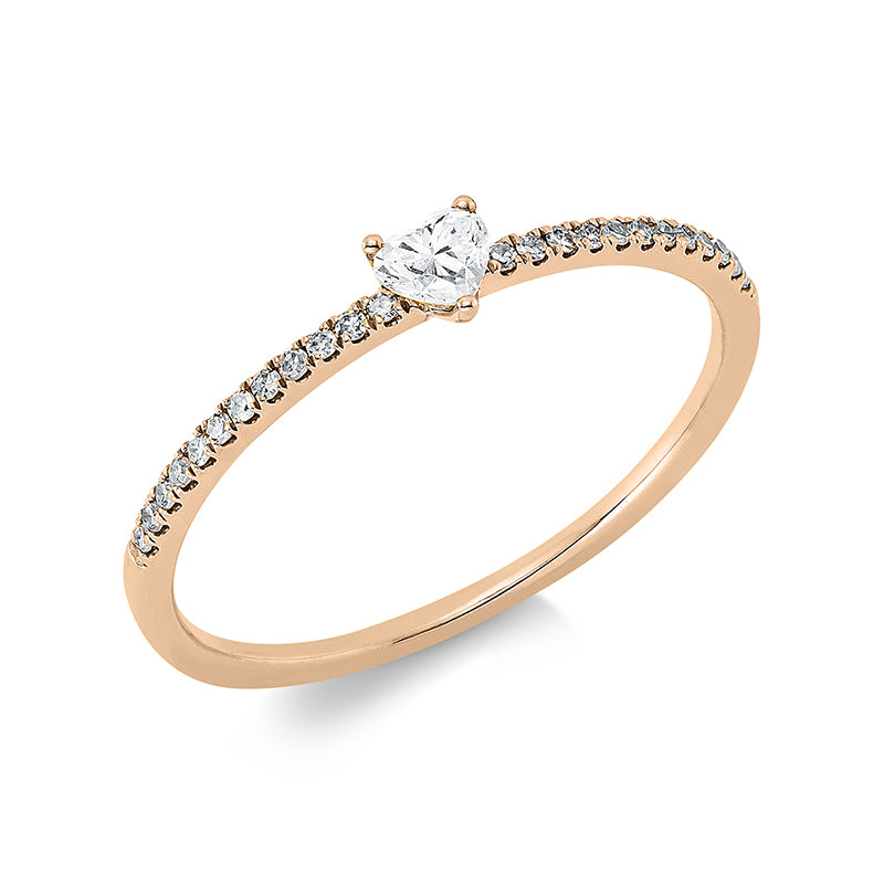 Ring 18 kt RG, Fassung rhodiniert, 1 Herzschl. 0,10 ct, TW-vsi, 24 Dia. 0,06 ct, W-si