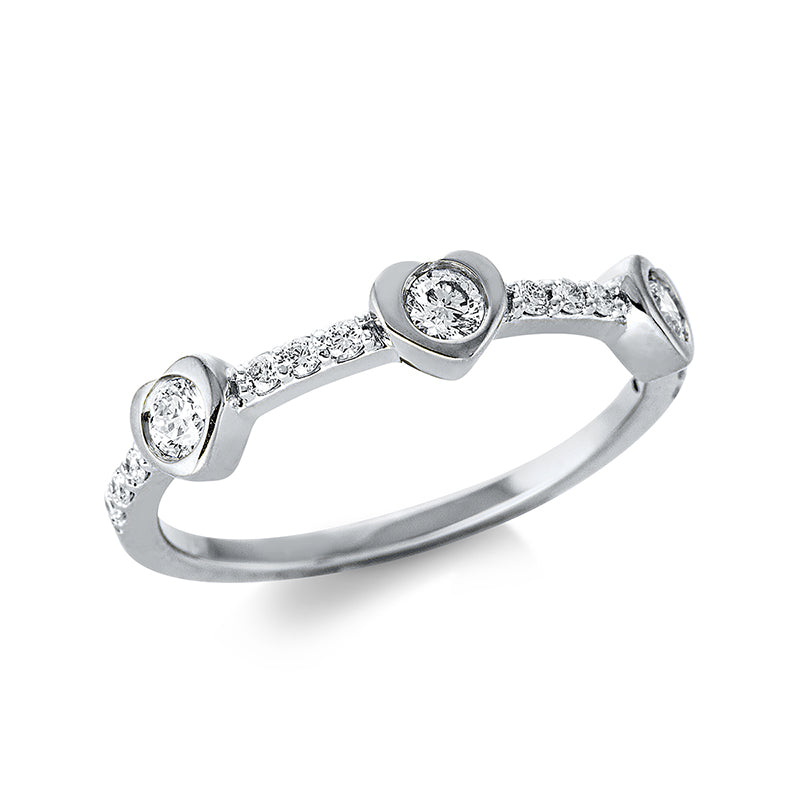 Ring 18 kt WG, 3 Brill. 0,19 ct, TW-si, 12 Brill. 0,12 ct, TW-si