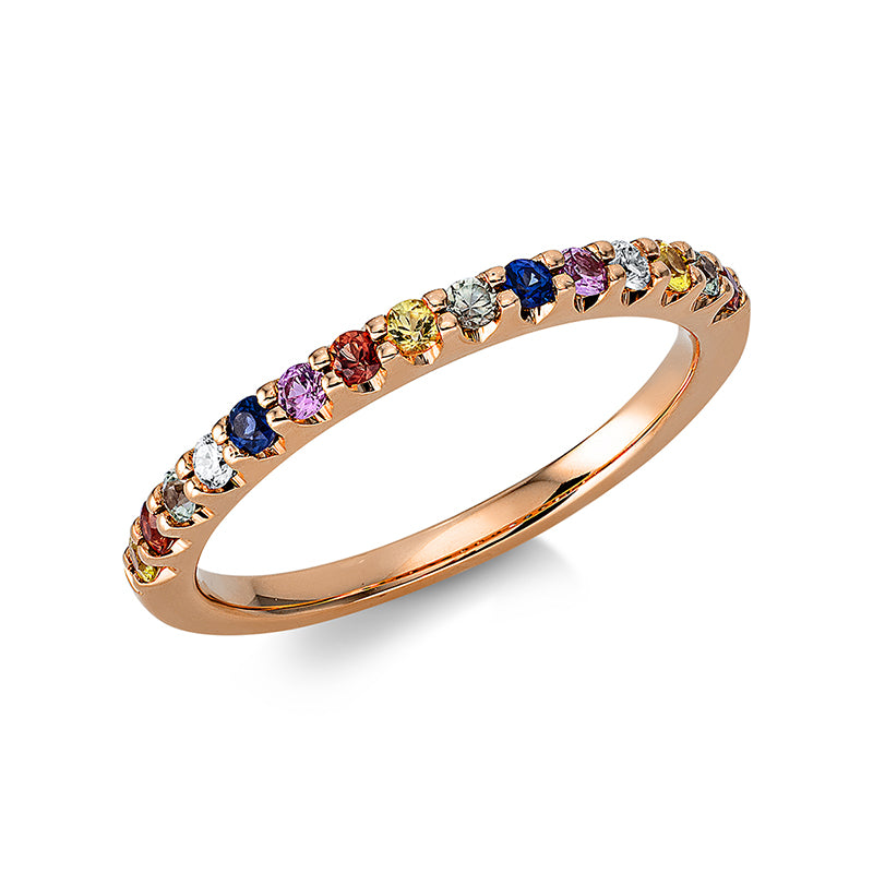 Ring 18 kt RG, 2 Brill. 0,04 ct, TW-si, 13 Saphire 0,34 ct multicolor