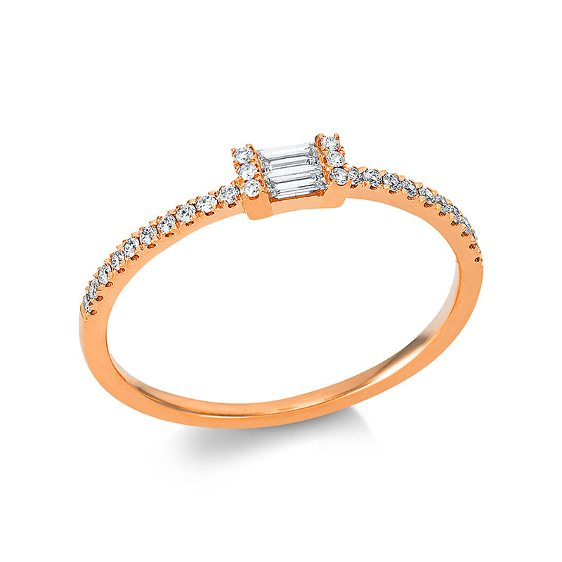 Ring 18 kt RG, 2 Bag. 0,09 ct, TW-si, 26 Brill. 0,11 ct, TW-si