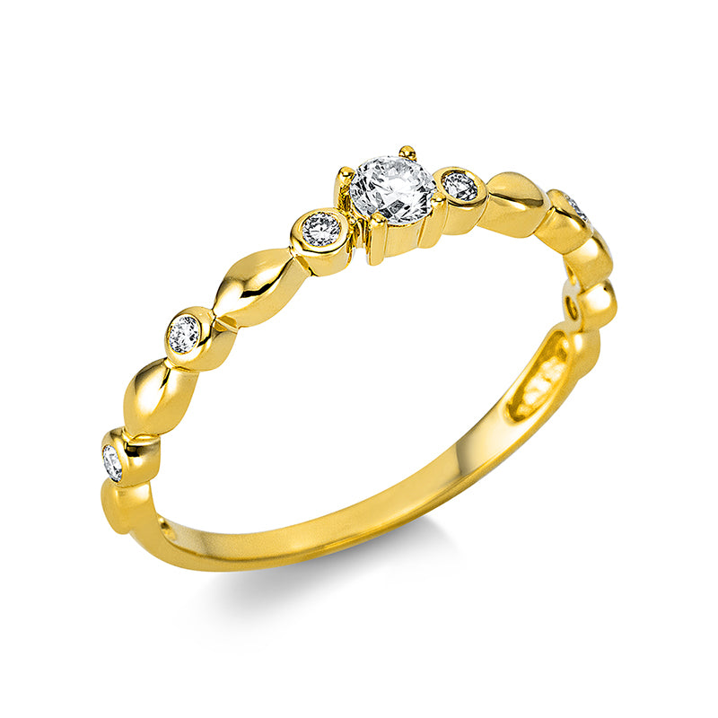 Ring 14 kt GG, 1 Brill. 0,09 ct, TW-si, 6 Brill. 0,08 ct, TW-si
