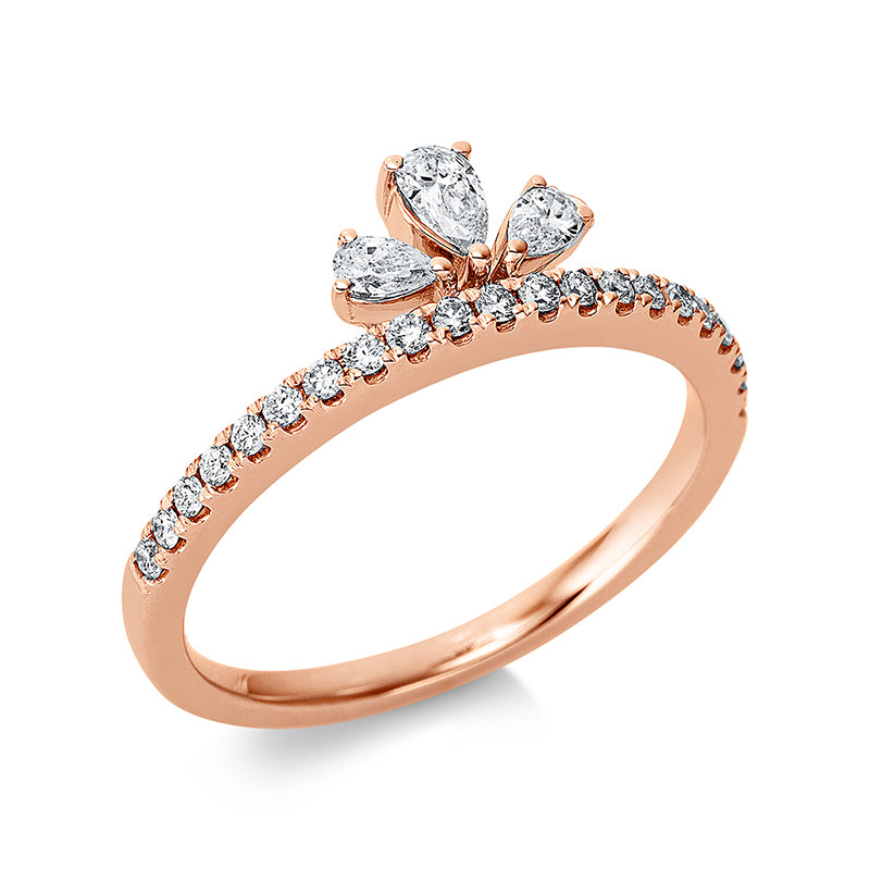 Ring 18 kt RG, 3 Tropfen 0,19 ct, TW-si, 21 Brill. 0,19 ct, TW-si
