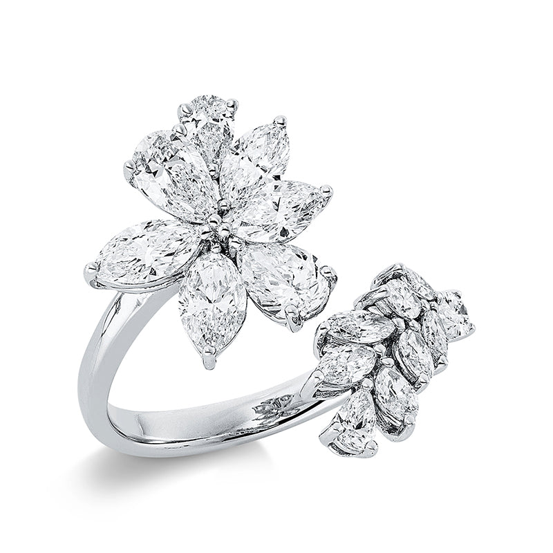 Ring 18 kt WG, 5 Tropfen 0,93 ct, TW-si, 6 Nav. 1,17 ct, TW-si, 5 Nav. 0,32 ct, TW