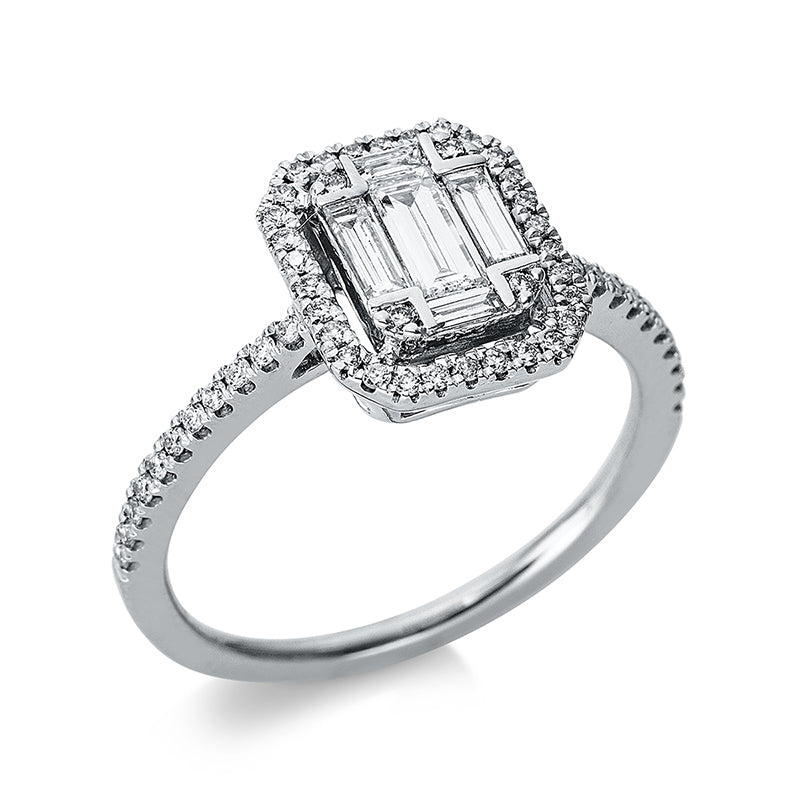 Ring 18 kt WG, 5 Bag. 0,34 ct, TW-si, 56 Brill. 0,24 ct, TW-si