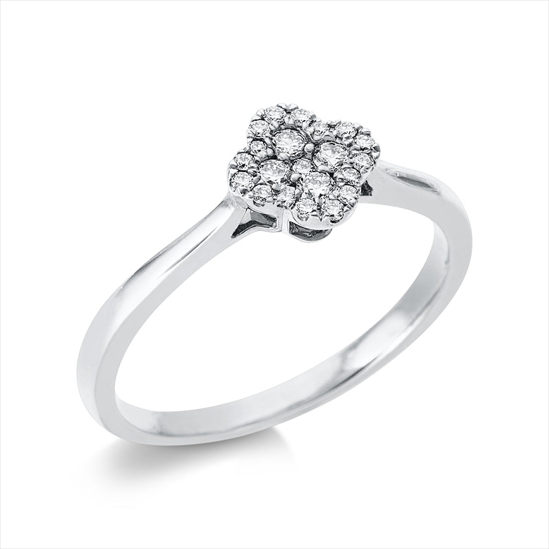 Ring 18 kt WG, 4 Brill. 0,10 ct, W-si, 16 Brill. 0,07 ct, W-si, 1 Brill. 0,01 ct, W-si