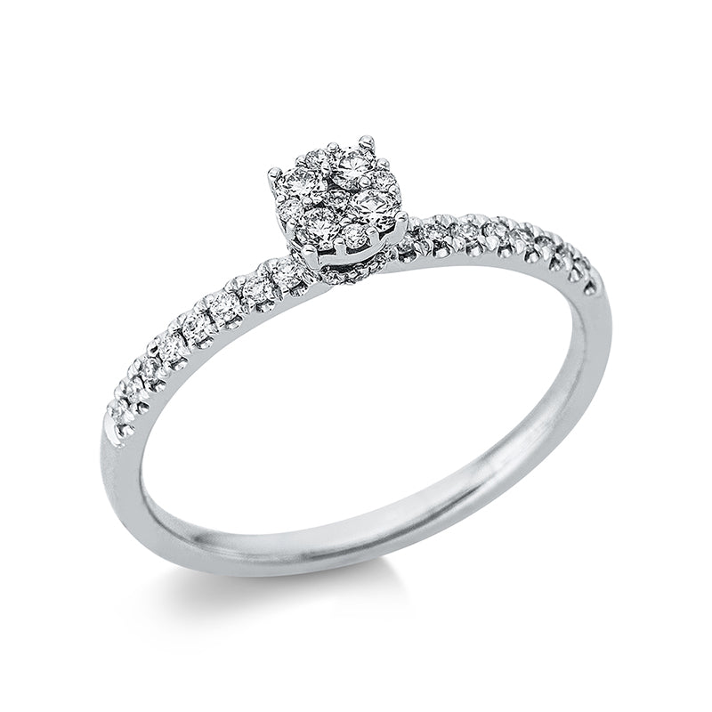 Ring 14 kt WG, 4 Brill. 0,10 ct, TW-si, 33 Brill. 0,15 ct, TW-si