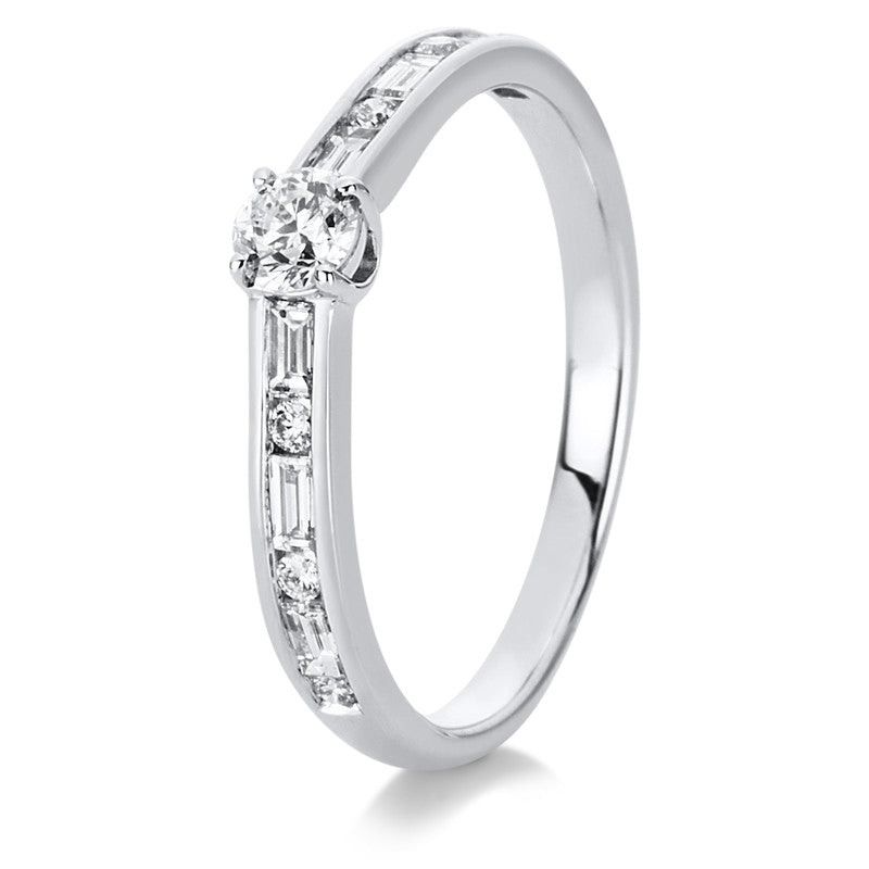 Ring 14 kt WG, 6 Bag. 0,06 ct, TW-si, 1 Brill. 0,20 ct, TW-si, 6 Bag. 0,22 ct, TW-si