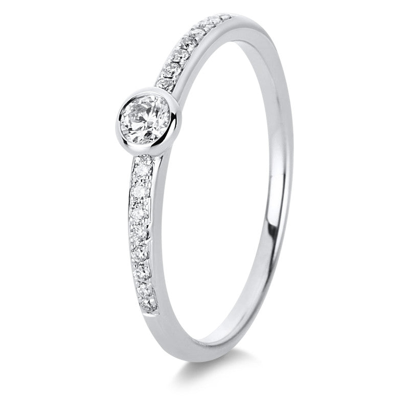 Ring 14 kt WG, 1 Brill. 0,10 ct, TW-si, 16 Brill. 0,07 ct, TW-si