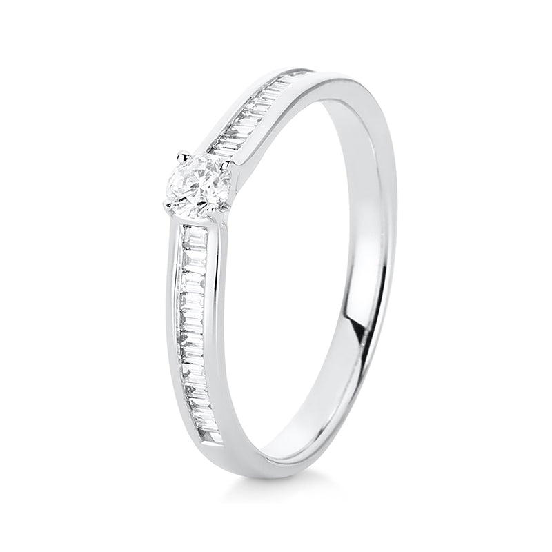 Ring 14 kt WG, 1 Brill. 0,15 ct, TW-si, 22 Bag. 0,21 ct, TW-si