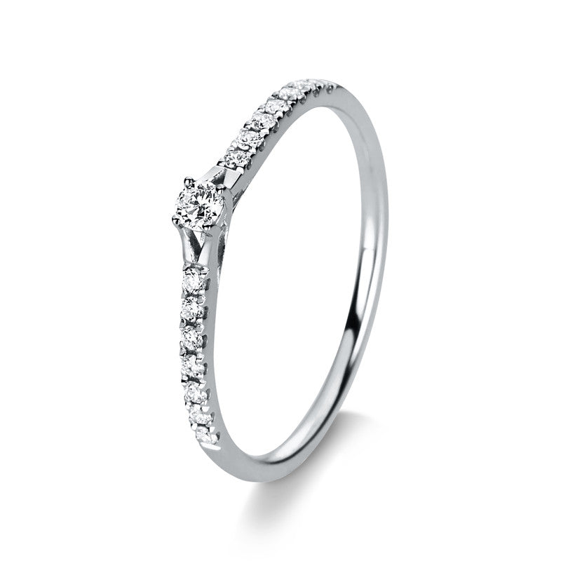 Ring 18 kt WG, 1 Brill. 0,05 ct, TW-si, 14 Brill. 0,11 ct, TW-si