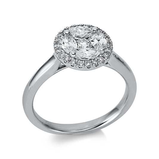 Ring 18 kt WG, 23 Brill. 0,26 ct, TW-si, 4 Nav. 0,59 ct, TW-si