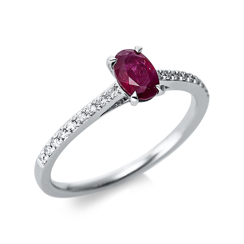 Ring 18 kt WG, 18 Brill. 0,13 ct, TW-si, 1 Rubin 0,57 ct rot