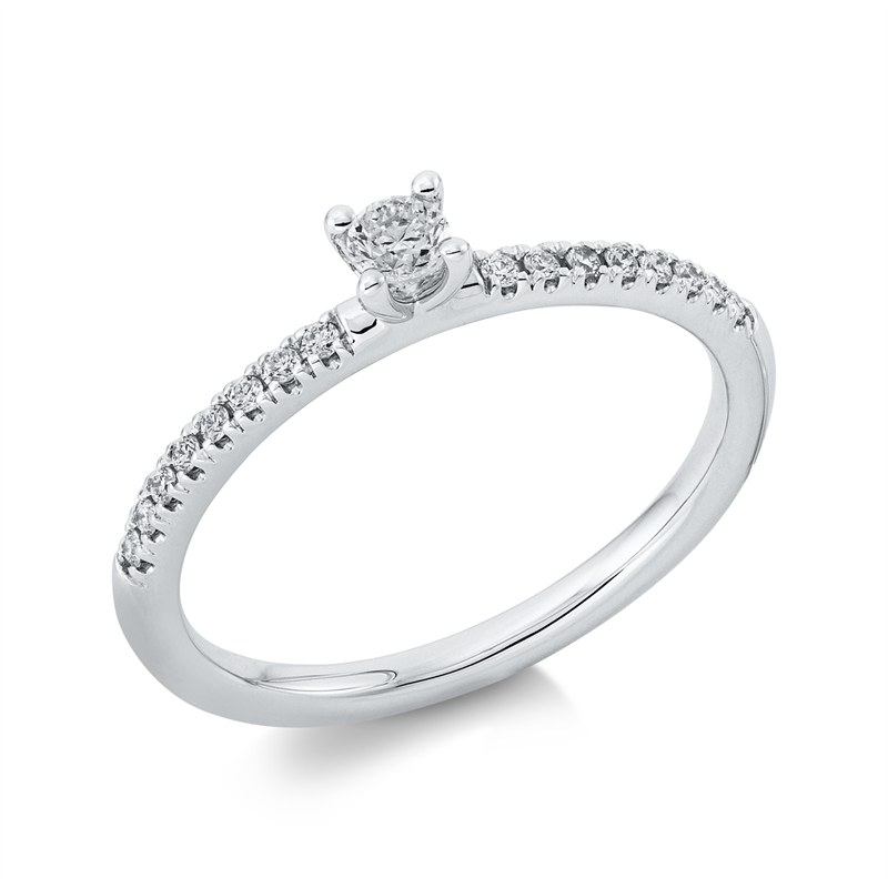 Ring 18 kt WG, 1 Brill. 0,10 ct, TW-si, 16 Brill. 0,10 ct, TW-si