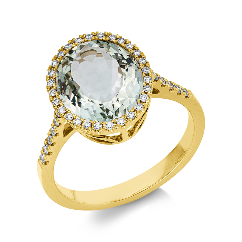 Ring 18 kt GG, 40 Brill. 0,23 ct, TW-si, 1 Amethyst 3,30 ct grün