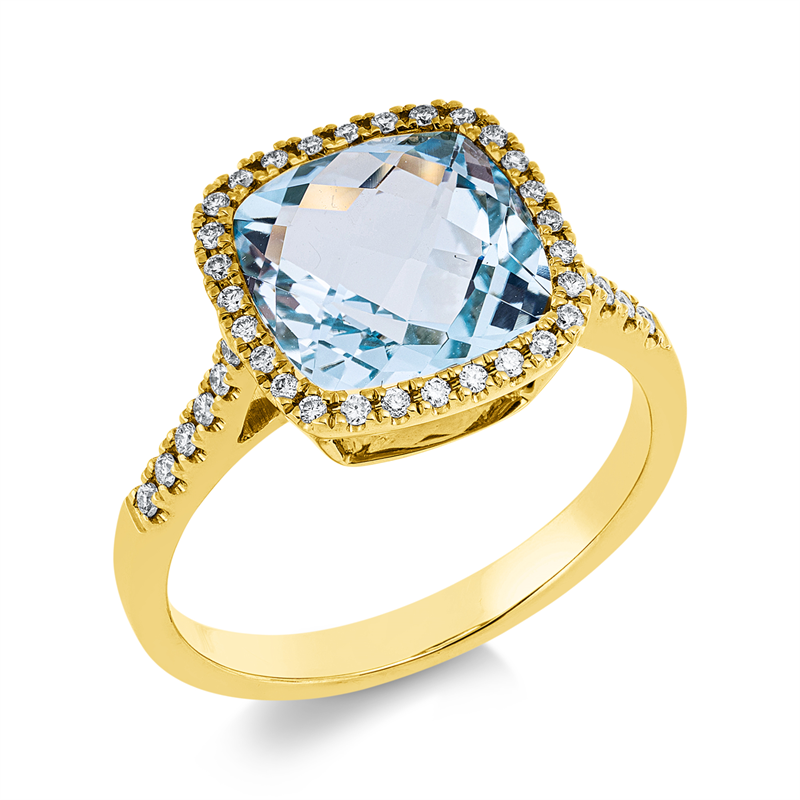 Ring 18 kt GG, 40 Brill. 0,21 ct, TW-si, 1 Topas 3,90 ct sky blue