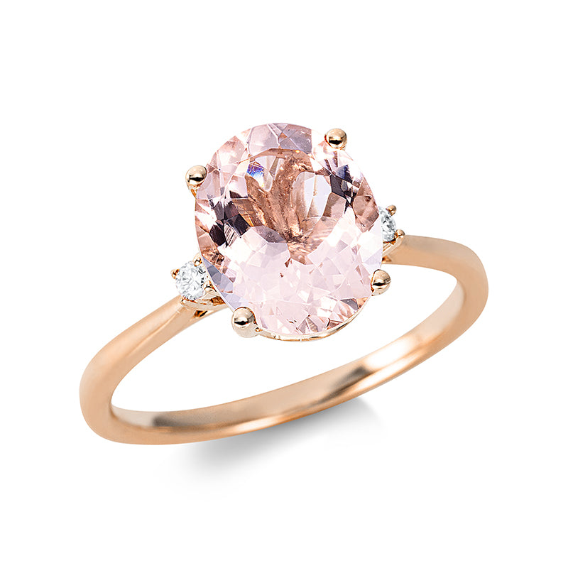 Ring 18 kt RG, 2 Brill. 0,04 ct, TW-si, 1 Morganit 2,38 ct rosé