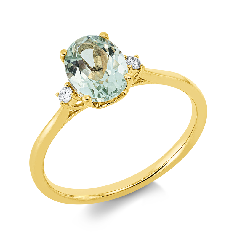 Ring 18 kt GG, 2 Brill. 0,04 ct, TW-si, 1 Amethyst 1,22 ct grün