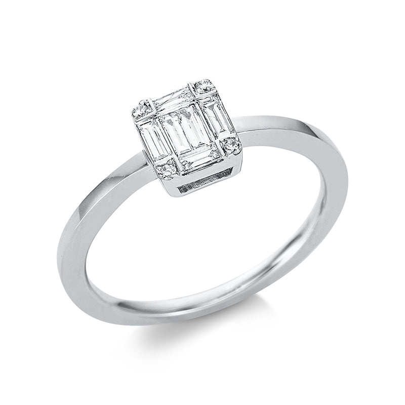 Ring 18 kt WG, 6 Bag. 0,27 ct, TW-si, 4 Brill. 0,03 ct, TW-si