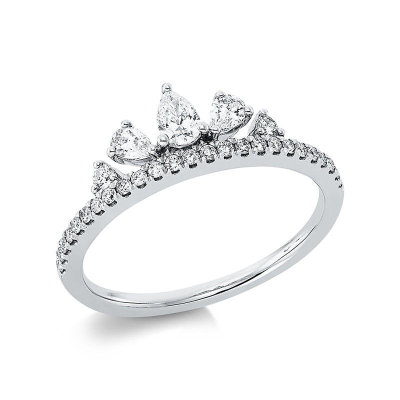 Ring 18 kt WG, 3 Tropfen 0,30 ct, TW-si, 27 Brill. 0,20 ct, TW-si
