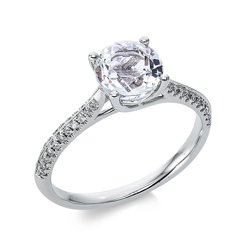 Ring 18 kt WG, 44 Brill. 0,14 ct, TW-si, 1 Amethyst 1,29 ct grün