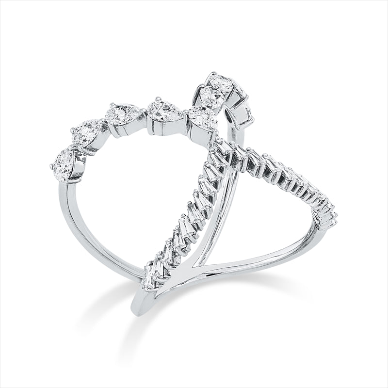 Ring 18 kt WG, 9 Tropfen 0,78 ct, TW-si, 21 Trap. 0,40 ct, TW-si