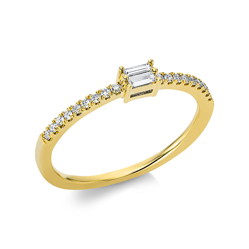 Ring 18 kt GG, 2 Bag. 0,05 ct, TW-si, 18 Brill. 0,12 ct, TW-si