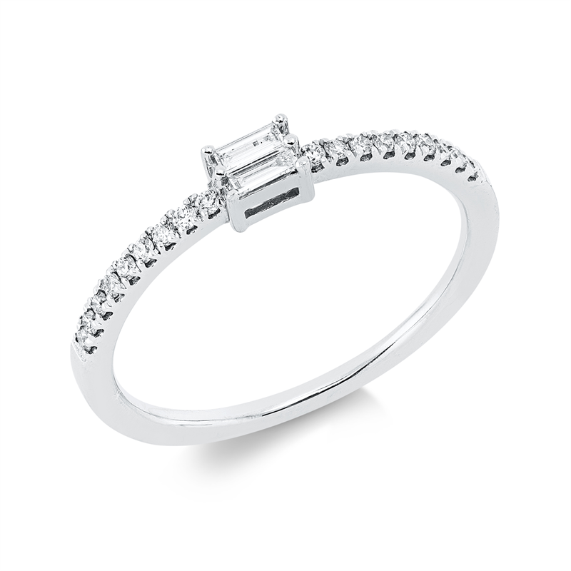 Ring 18 kt WG, 2 Bag. 0,05 ct, TW-si, 18 Brill. 0,12 ct, TW-si